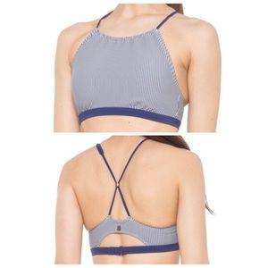 PRANA NWT Brina High Neck Swim Bikini Top Striped Navy Blue Large